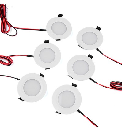 6er-Set 12V Downlight - 2,5W, rund, inkl. Lochsäge und Quick Connector, für Boot etc.