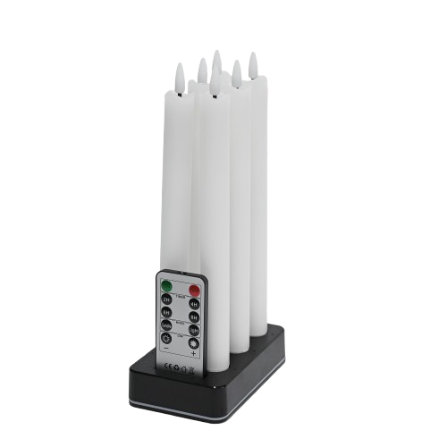 6er-Pack weiße LED-Kerzen inkl. Ladestation - Ø2cm, H: 25cm, Stabkerzen, inkl. Fernbedienung, Timer