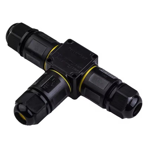 Schwarze T-Abzweigdose, 3-polig - IP68 wasserdicht, für Kabelverbindungen, Ø6-11mm Kabel