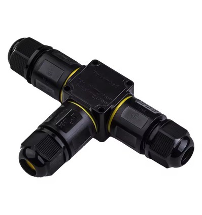 Schwarze T-Abzweigdose, 3-polig - IP68 wasserdicht, für Kabelverbindungen, Ø4-8mm Kabel