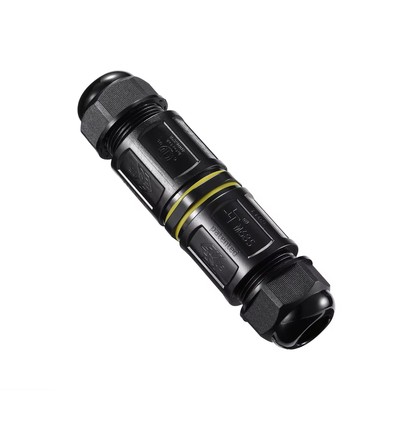 Schwarze runde Abzweigdose, 3-polig - IP68 wasserdicht, Kabelverbinder, Ø4-8mm Kabel