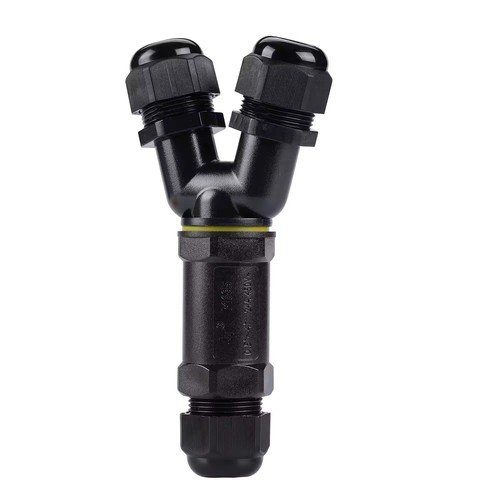 Schwarze Y-Abzweigdose, 5-polig - IP68 wasserdicht, für Kabelverbindungen, Ø8-12mm Kabel