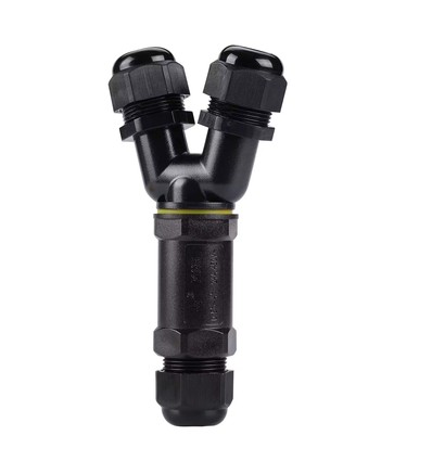 Schwarze Y-Abzweigdose, 5-polig - IP68 wasserdicht, für Kabelverbindungen, Ø8-12mm Kabel