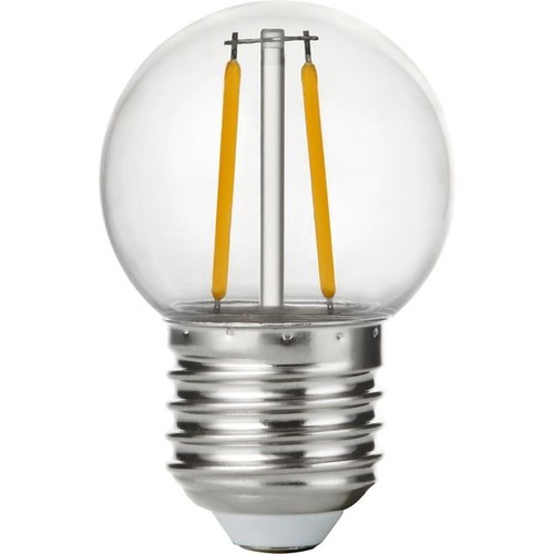 E27 1,5W LED Tropfenlampe - G45, Filament, bruchsicher, Klarplast, 2700K