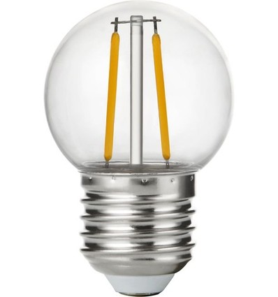 E27 1,5W LED Tropfenlampe - G45, Filament, bruchsicher, Klarplast, 2700K
