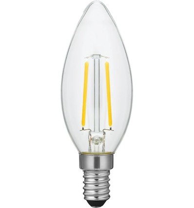 E14 2W dimmbare LED-Kerzenlampe - C35, Filament, Klarglas, 2500K