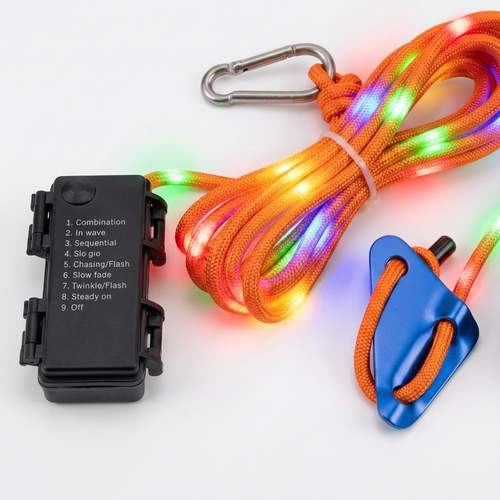5m orangefarbenes Seil mit RGB-Licht - Mit Karabiner, max. 80kg Belastung