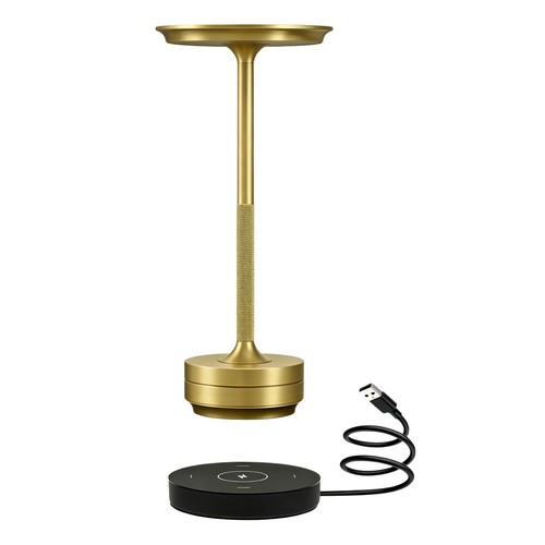 Wiederaufladbare LED-Tischleuchte mit kabellosem Laden - Gold, Touch-dimmbar, CCT, IP54