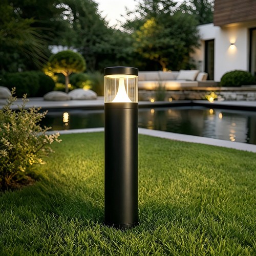 Schwarze Gartenlampe - 15W, Ø16x100 cm, IP65 Außen, inkl. Leuchtmittel