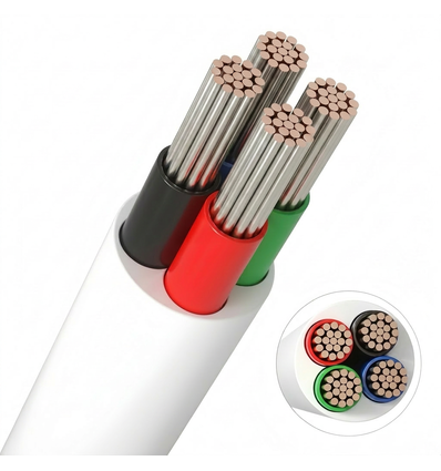 10m RGB Kabel, weiß rund - 4x0,35mm², 12V-24V für LED Streifen