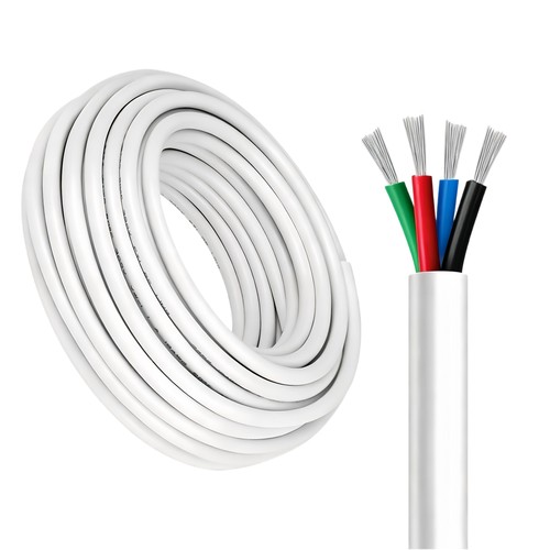 100m RGB Kabel, weiß rund - 4x0,35mm², 12V-24V für LED Streifen