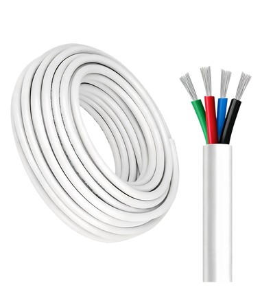 100m RGB Kabel, weiß rund - 4x0,35mm², 12V-24V für LED Streifen