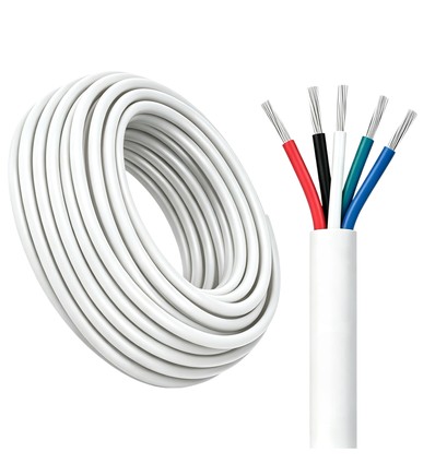 100m RGBW Kabel, weiß rund - 5x0,35mm², 12V-24V für LED-Streifen