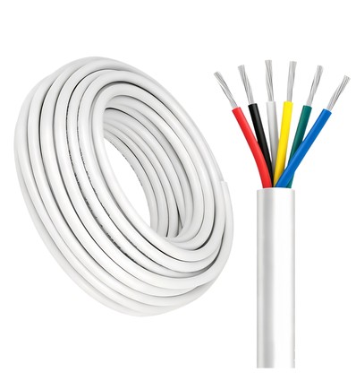 100m RGB+CCT Kabel, weiß rund - 6x0,35mm², 12V-24V für LED-Streifen