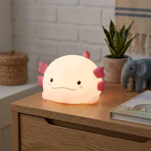 MOCHI Axolotl Nachtlicht aus weichem Silikon - aufladbar, Farbwechsel + Warmweiß