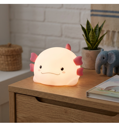 MOCHI Axolotl Nachtlicht aus weichem Silikon - aufladbar, Farbwechsel + Warmweiß