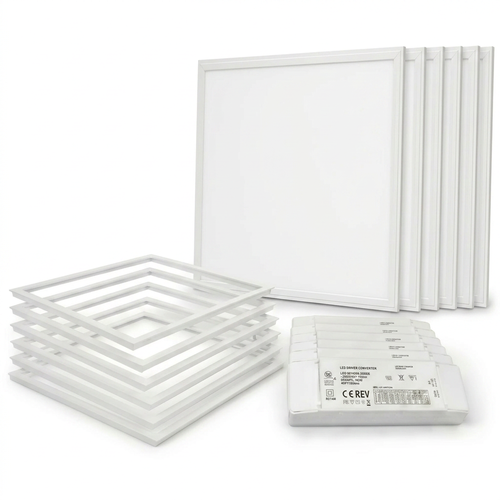 6er-Set Troldtekt Panel + Rahmen mit Feder - UGR19, 60x60, dimmbarer Treiber