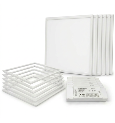 6 Stk. Troldtekt Panel + Rahmen mit Feder - Höhe: 12,5mm, UGR19, 60x60, dimmbarer Treiber