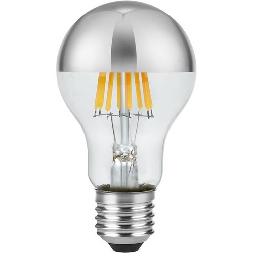 E27 6,5W dimmbare LED-Kronlampe - Kopfspiegel Silber, A60, Filament, 2500K