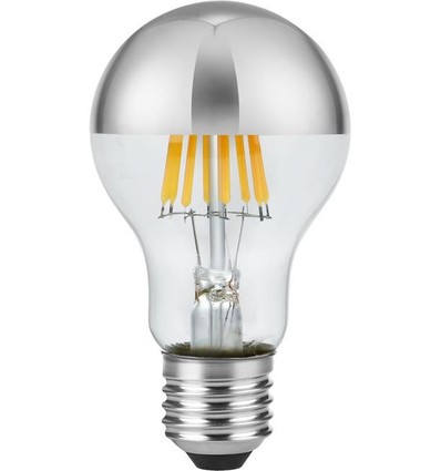 E27 6,5W dimmbare LED-Kronlampe - Kopfspiegel Silber, A60, Filament, 2500K