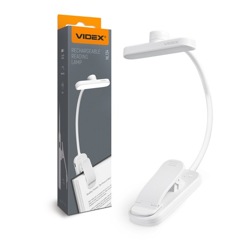 Weiße wiederaufladbare LED-Leselampe - Tragbar, flexibler Arm