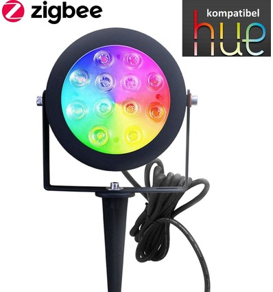 Outlet: Zigbee Pro LED Gartenstrahler 25W RGB+CCT, 2100LM, IP65, 230V - Schwarz