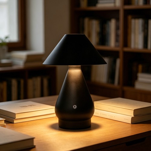Wiederaufladbare LED Tischleuchte - Schwarz, Ø16cm, 21,5cm hoch, Touch dimmbar, 3in1, IP20
