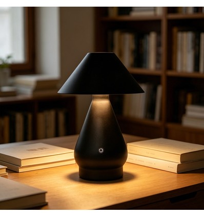 Wiederaufladbare LED Tischleuchte - Schwarz, Ø16cm, 21,5cm hoch, Touch dimmbar, 3in1, IP20