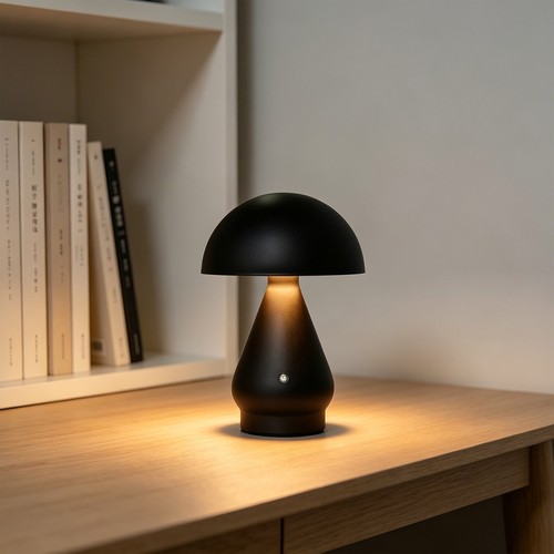 Wiederaufladbare LED-Tischleuchte - Schwarz, Ø15cm, 22cm hoch, Touch dimmbar, 3in1, IP20