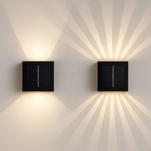 Solar-Wandleuchte mit einstellbarem Lichteffekt - IP54, schwarz, drehbar, eckig, Dämmerungssensor