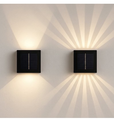 Solar-Wandleuchte mit einstellbarem Lichteffekt - IP54, schwarz, drehbar, eckig, Dämmerungssensor