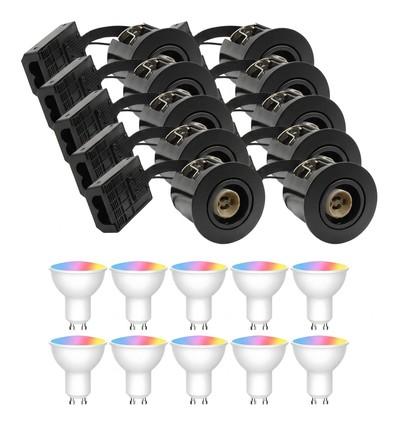 10er-Set Wifi Einbaustrahler Inno88 - Inkl. Smart Home GU10, Schwarz, IP44, für Isolierung geeignet
