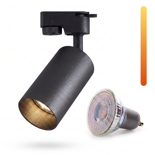 Dim to warm GU10 Schienenspot - Inklusive 6W Dimtowarm Glühbirne, Schwarz, 1-phasig, 1F2W
