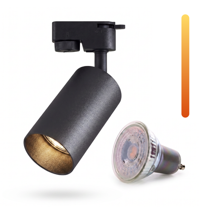Dim to warm GU10 Schienenspot - Inklusive 6W Dimtowarm Glühbirne, Schwarz, 1-phasig, 1F2W