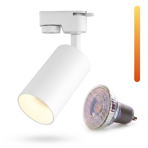 Dim to warm GU10 Schienenspot - Inklusive 6W Dimtowarm Leuchtmittel, Weiß, 1-phasig, 1F2W