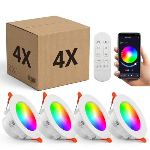 4er-Set RGB+CCT Smart Home Downlight - 5W LED, Bluetooth, Fernbedienung