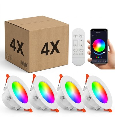 4er Set RGB+CCT Smart Home Downlight - 5W LED, Bluetooth, Google Home & Alexa