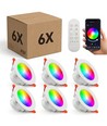 6er Set RGB+CCT Smart Home Downlight - 5W LED, Bluetooth, Fernbedienung, Google Home & Alexa kompatibel