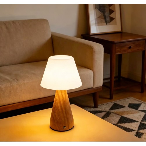 Wiederaufladbare LED-Tischleuchte - Holz, Touch-dimmbar, 3in1, IP20
