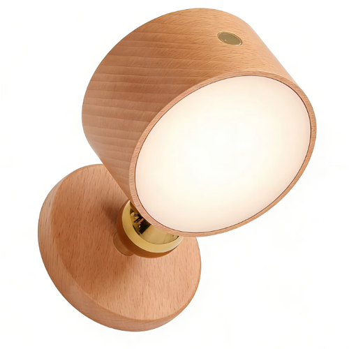 4W Wiederaufladbare Wandleuchte - IP20, Rund, Holzoptik, 360° drehbar, inkl. Leuchtmittel