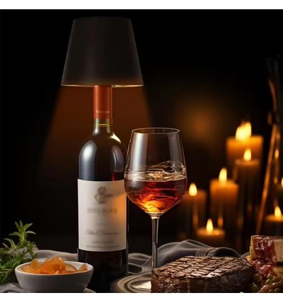 Wiederaufladbare LED Flaschenleuchte - Schwarz, Touch dimmbar, 3in1, IP20
