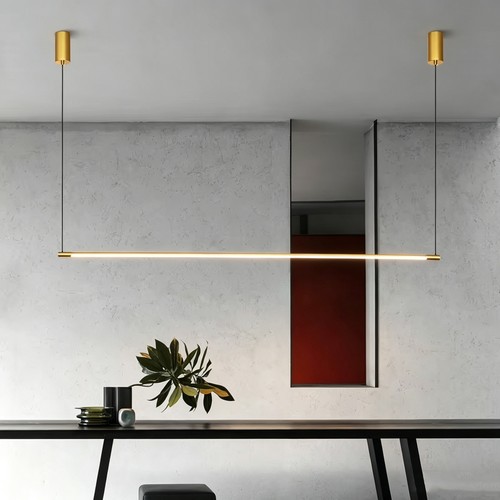 Goldene Esstischlampe 126cm - 18W LED, 2800K, inkl. Seilaufhängung