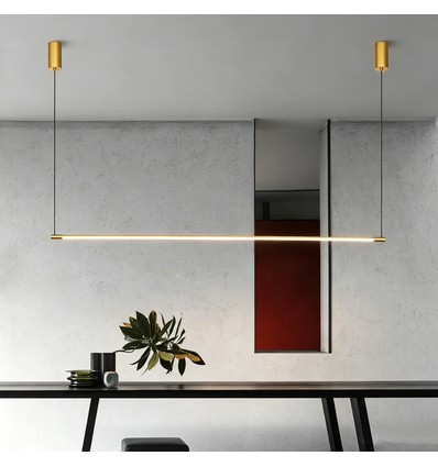 Goldene Esstischlampe 126cm - 18W LED, 2800K, inkl. Seilaufhängung