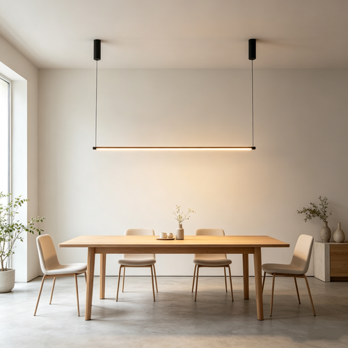 Schwarze Esstischlampe 126cm - 18W LED, 2800K, inkl. Seilaufhängung