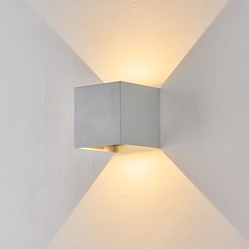 6W CUBIC PRO Wandleuchte - IP65, Silbergrau, durchschleifbar, verstellbar, eckig, Up/Down, Innen/Außen, inkl. Leuchtmittel