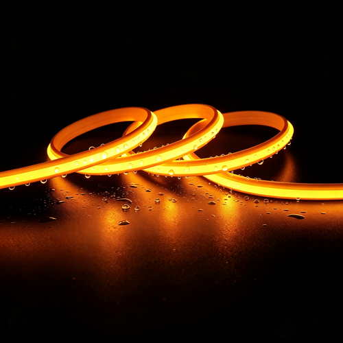 5m 9W/m Gelber Slim COB Strip - 230V, IP67 wasserdicht, 296 LED, alle 10cm kürzbar