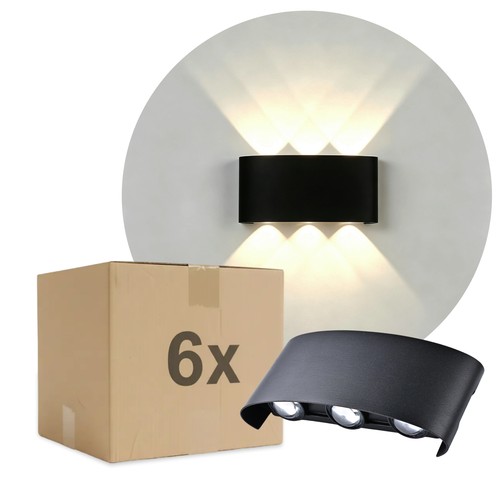 6er-Set 6W CURVE Wandleuchte - IP65, schwarz, Up/Down, Außen, inkl. Leuchtmittel
