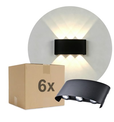 6er-Set 6W CURVE Wandleuchte - IP65, schwarz, Up/Down, Außen, inkl. Leuchtmittel