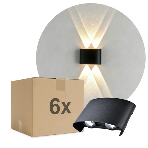 6er-Set 4W CURVE Wandleuchte - IP65, Schwarz, Up/Down, Außen, inkl. Leuchtmittel