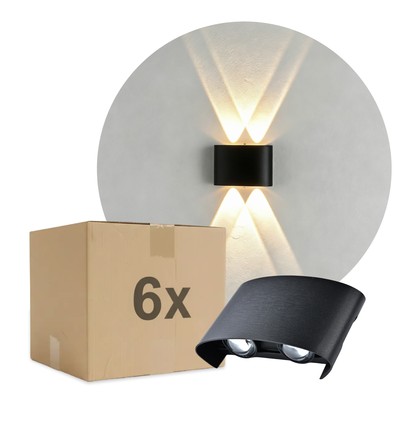 6er-Set 4W CURVE Wandleuchte - IP65, Schwarz, Up/Down, Außen, inkl. Leuchtmittel